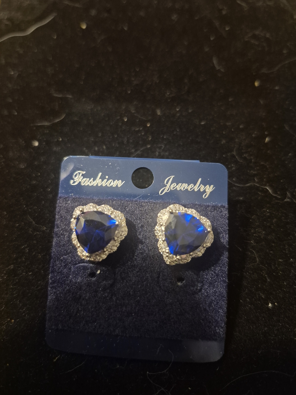 Fashion Jewelry Sapphire Blue Heart Crystal Earrings with Silver Halo